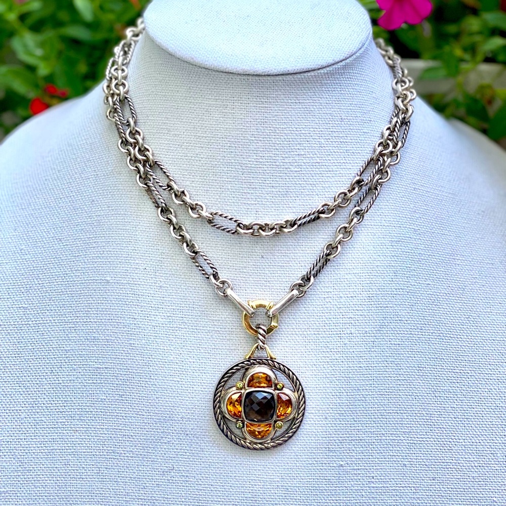 DAVID YURMAN 18k Sterling Half Moon Enhancer + DY 33” Sterling 18k Figaro Chain